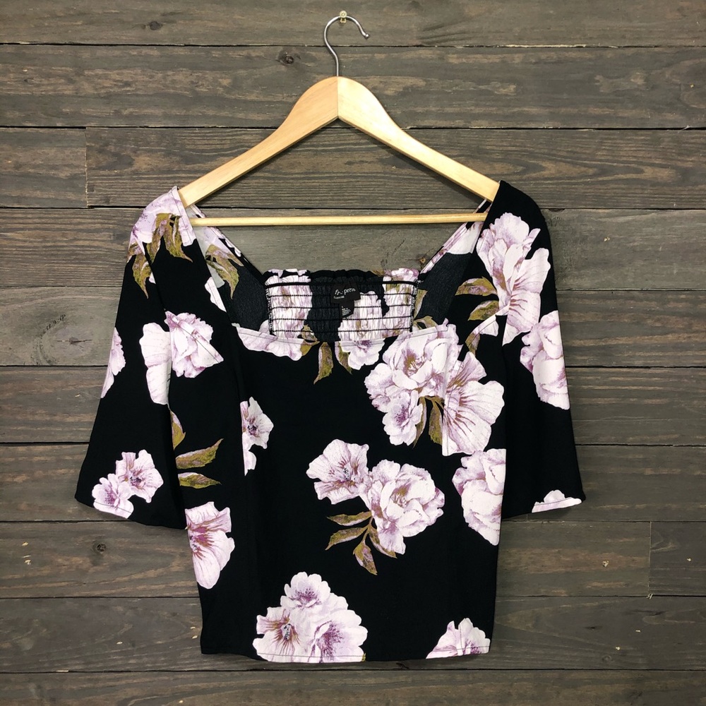 Free Press Black Floral Square Neck Blouse NWT